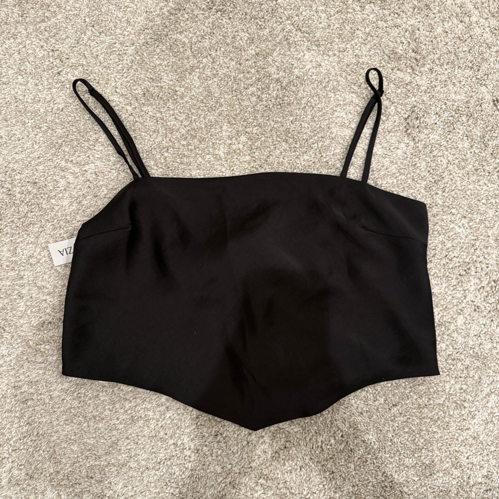Aritzia Sunday Best Black Spaghetti Strap Crop Top Silky Going Out Top